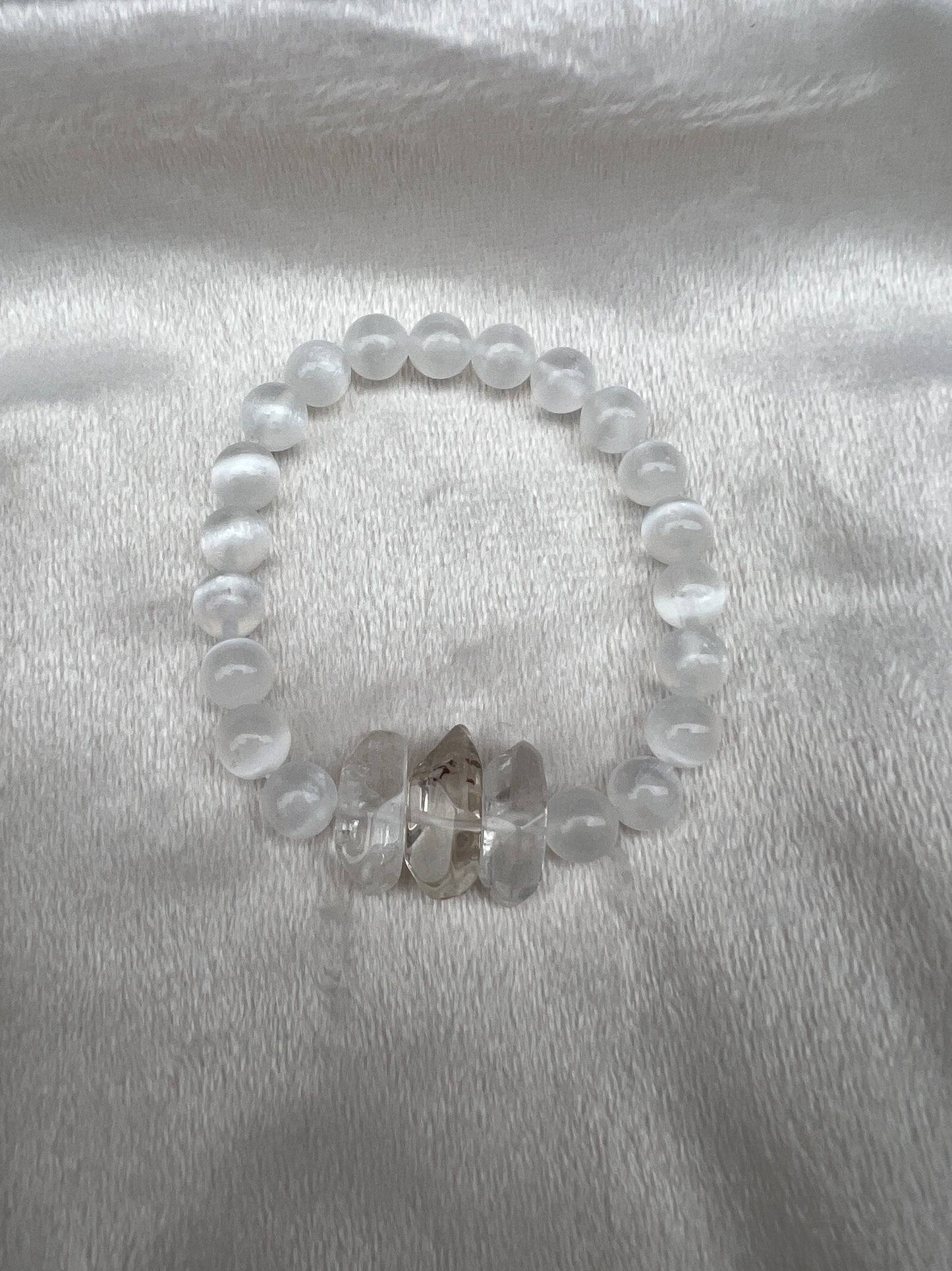 Selenite and Quartz Nugget Bracelet